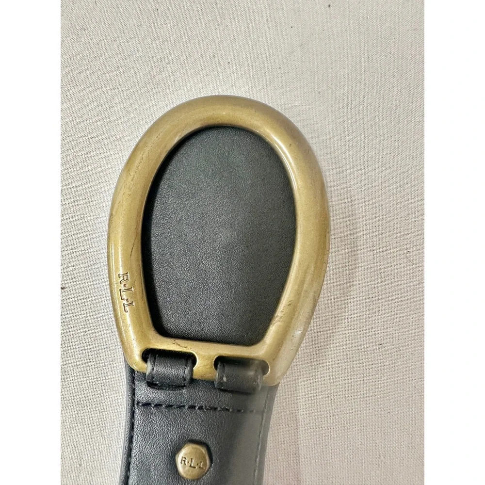 Lauren Ralph Lauren Black Stirrup Buckle Belt Sz Medium Faux Leather Equestrian